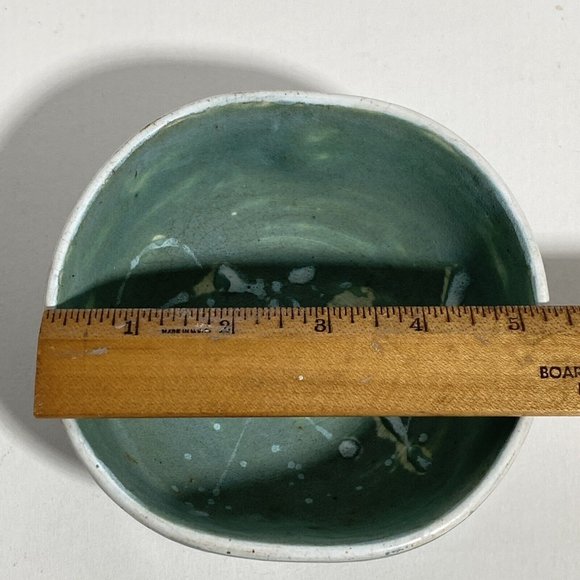 Dan Eash Pottery PA Handmade Decorative Abstract Green Glazed Stoneware Bowl 5in - Picture 12 of 13